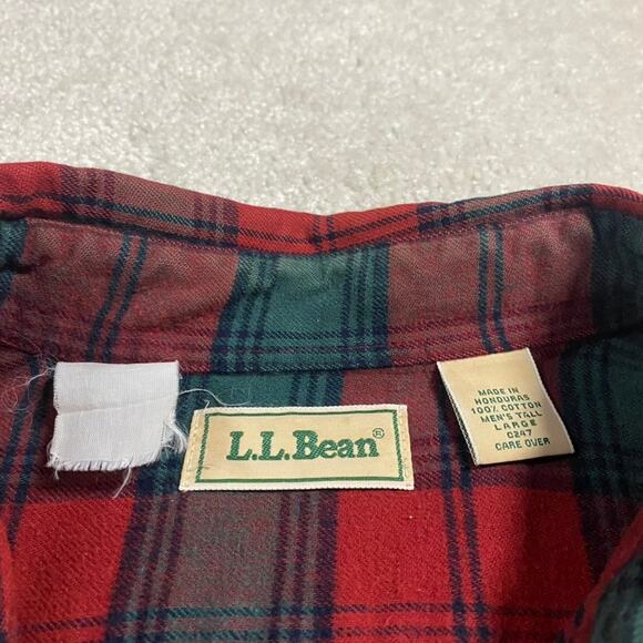VTG L.L.Bean Shirt Mens L Green Black Plaid Flannel Button Down 90s Mountain - Picture 2 of 6